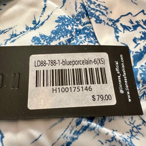 Lioness Dress XS White Blue Patterned Slip Style Dress Sleeveless NWT - Picture 9 of 11